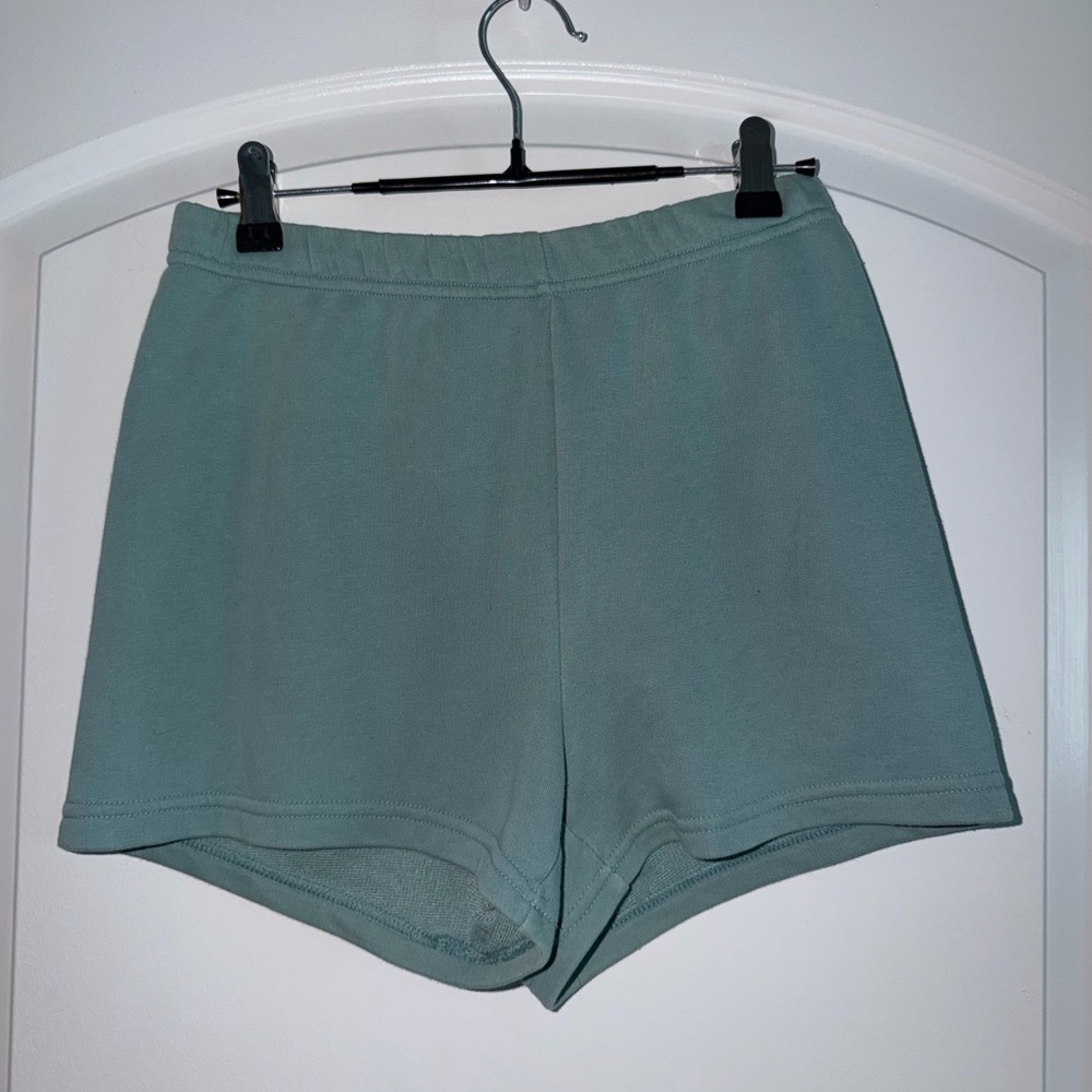 Aritzia TNA Airy AF Fleece blue green shorts